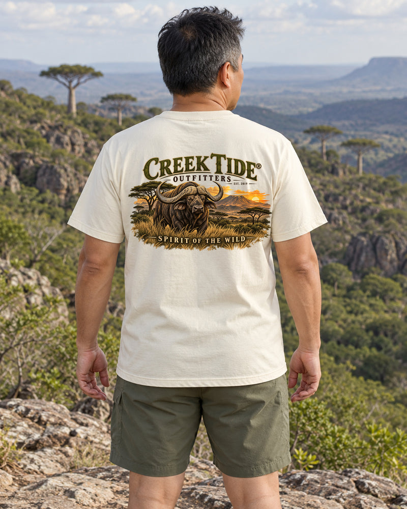 Lifestyle mockup with original artwork: Creek Tide® Spirit of the Wild in Ivory, back view